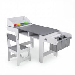 Costway Table Enfant avec Chaise Bureau d'Activités avec Rouleau de Papier Table de Dessin avec Gobelets Peinture & Bacs Rangements pour 3+ Ans Gris