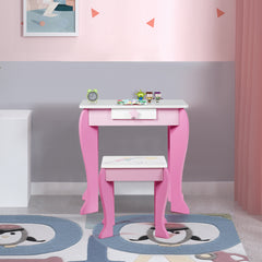 Costway Coiffeuse pour Enfant Table de Maquillage avec Tabouret Miroir Détachable et 1 Tiroir de Rangement
