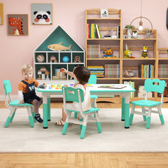 Costway Ensemble Table Enfant et 4 Chaises Bureau Réglable en Hauteur avec Plateau Graffiti Pieds Antidérapants Table Multifonction Vert