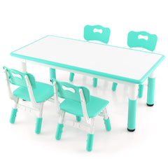 Costway Ensemble Table Enfant et 4 Chaises Bureau Réglable en Hauteur avec Plateau Graffiti Pieds Antidérapants Table Multifonction Vert