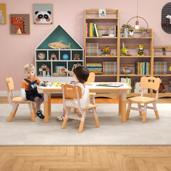 Costway Ensemble Table Enfant et 4 Chaises Bureau Réglable en Hauteur avec Plateau Graffiti Pieds Antidérapants Table Multifonction Naturel