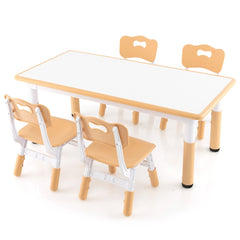 Costway Ensemble Table Enfant et 4 Chaises Bureau Réglable en Hauteur avec Plateau Graffiti Pieds Antidérapants Table Multifonction Naturel