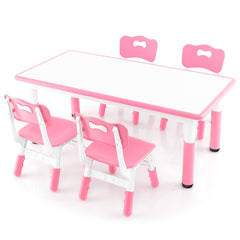 Costway Ensemble Table Enfant et 4 Chaises Bureau Réglable en Hauteur avec Plateau Graffiti Pieds Antidérapants Table Multifonction Rose