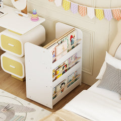 Costway Bibliothèque à 3 Niveaux pour Enfants avec Roues Présentoir à Livres Double Face et Chariot de Rangement Étagère pour Tout-petits Blanc