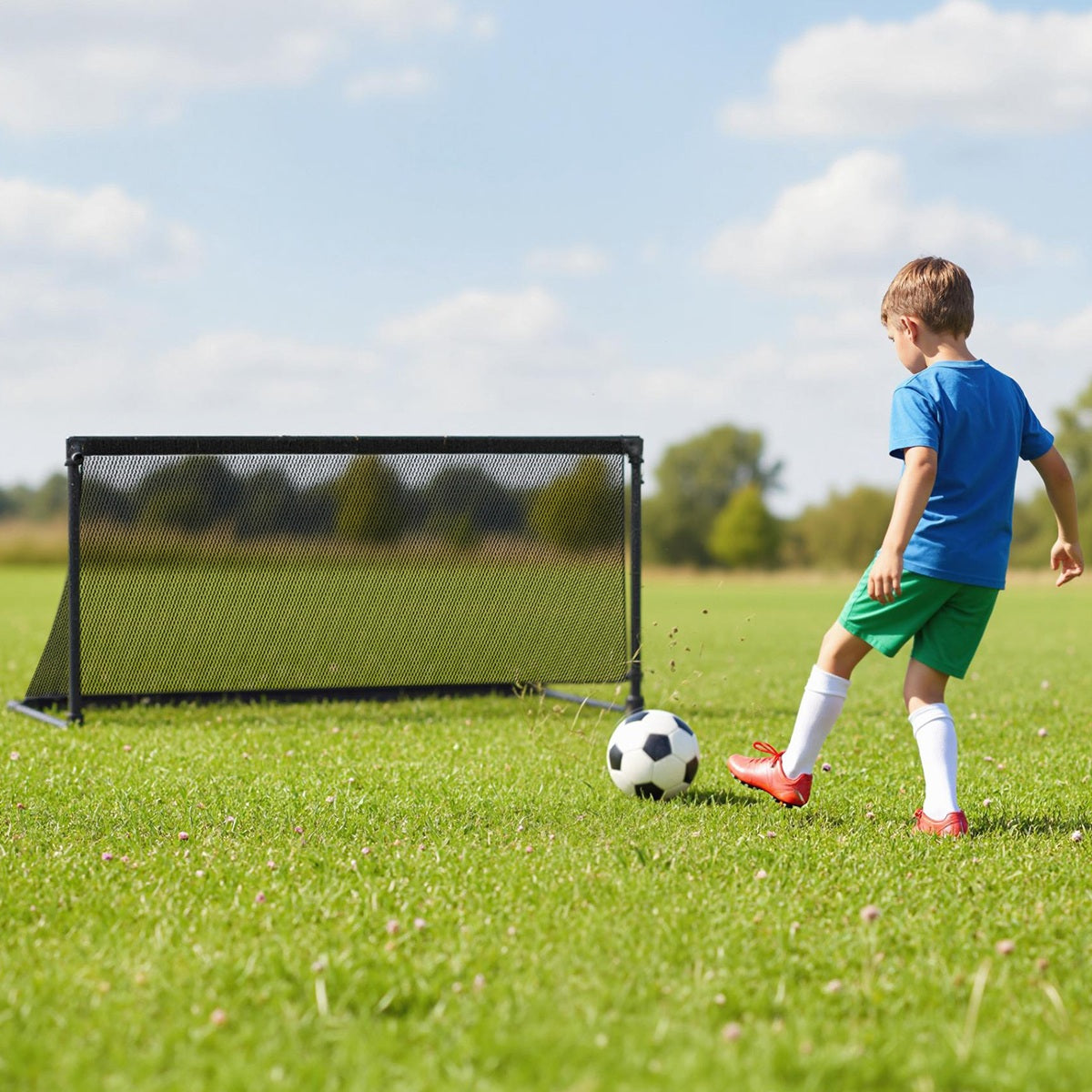 Costway But de Football pour Enfant Cage de Foot Pop-Up avec Cadre Métal Filet Piquets de Terre Sac de Rangement pour 6+ Ans 120 x 57 x 60 cm