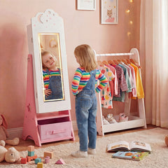 Costway Armoire à Bijoux pour Enfants avec Éclairage Organiseur de Bijoux pour Enfants avec Miroir Pleine Longueur 4 Lampes à Capteur Blanc
