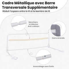 Costway Barrière de Lit Enfants 120 x 42 cmavec Sangles Barrière de Sécurité Pliable avec Tissu en Maille Respisante Angle Réglable 0°à 180° Gris