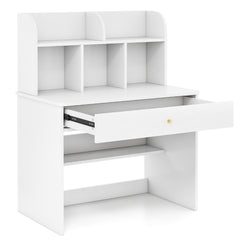 Costway Bureau D'etude en Bois pour Enfants Petit Bureau avec Clapier et 1 Tiroir Etagère de Rangement Bureau pour Etudiants avec Rangement Blanc