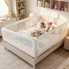 Costway Barrière de Lit Pliable Barrière de Lit Bébé Ajustable de 120 CM avec Housse Amovible en Tissu Oxford & Base en U Robuste Blanc