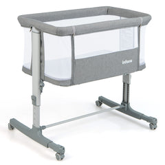 Costway 3 en 1 Lit Cododo Bébé avec Matelas&5 Hauteur Réglable avec Inclinaison 3-8°4 Roues Charge 9kg pour 0-6 Mois 84x48x80cm Clair Gris
