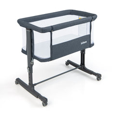 Costway 3 en 1 Lit Cododo Bébé avec Matelas&5 Hauteur Réglable avec Inclinaison 3-8°4 Roues Charge 9kg pour 0-6 Mois 84x48x80cm Gris Foncé