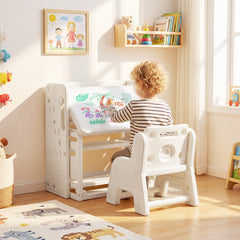 Costway Ensemble Bureau et Chaise pour Enfants Table d'Étude pour Enfants avec Étagères Latérales et Paniers de Rangement pour 3+ Ans Beige