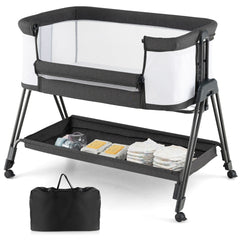 Costway Lit de Chevet pour Bébé Berceau Lit Pliant Portable Berceau Réglable avec Rangement Noir