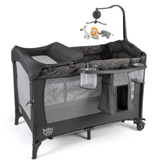 Costway Lit Bébé 5 en 1 Berceau Bébé avec Hauteur Réglable Table à Langer Amovible Matelas Maille Respirante Sac de Transport pour 0-36 Mois Gris