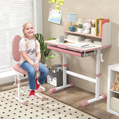 Costway Bureau d'Etude pour Enfants Réglable en Hauteur Plateau Inclinable avec Huche Tiroir Règle de Mesures pour 3-12 Ans Rose