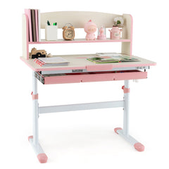 Costway Bureau d'Etude pour Enfants Réglable en Hauteur Plateau Inclinable avec Huche Tiroir Règle de Mesures pour 3-12 Ans Rose