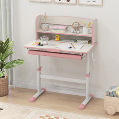 Costway Bureau d'Etude pour Enfants Réglable en Hauteur Plateau Inclinable avec Huche Tiroir Règle de Mesures pour 3-12 Ans Rose