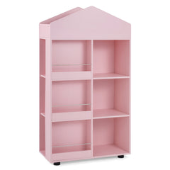 Costway Meuble de Rangement Enfant Bibliothèque en Bois en Forme de Maison Étagères Ouvertes & Compartiments Organisateur 64,5 x 30 x 117 cm Rose