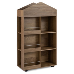 Costway Meuble de Rangement Enfant Bibliothèque en Bois en Forme de Maison Étagères Ouvertes & Compartiments Organisateur 64,5 x 30 x 117 cm Naturel