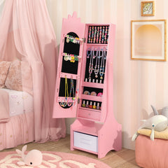 Costway Armoire à Bijoux pour Enfants Miroir sur Pied Miroir de Courtoisie pour Enfants Crochets Tiroir 2 Angles d'Inclinaison Motif Licorne Rose