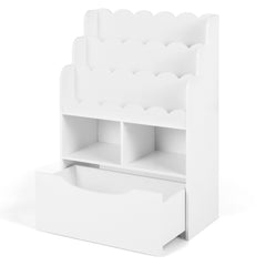 Costway Bibliotheque Enfant à 5 Niveaux avec Tiroir sur Roulettes Etagere Livre Enfant avec 2 Compartiments Ouverts 60 x 30 x 91 cm Blanc