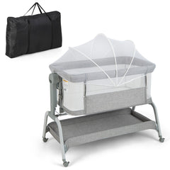 Costway Bébé avec 6 Hauteurs Réglables Berceau Bébé avec Filet Matelas Inclinaison Réglable 4 Roulettes Verrouillables Lit de Voyage Charge 9kg Gris