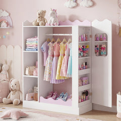 Costway Meuble de Rangement Enfant Bureau Enfant avec Coffre Mobile Plateau Spacieux Étagère Couvercle Relevable 4 Roulettes