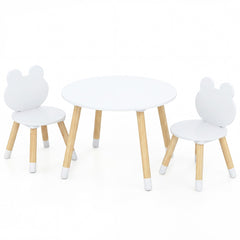 Costway Ensemble Table et Chaises pour Enfants Bureau Multi-Activités avec Chaises en Forme de Grenouille et Pieds en Bois pour 3 Ans+ Blanc