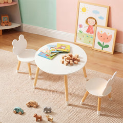 Costway Ensemble Table et Chaises pour Enfants Bureau Multi-Activités avec Chaises en Forme de Grenouille et Pieds en Bois pour 3 Ans+ Blanc
