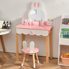 Costway Coiffeuse avec Tabouret pour Enfants Miroir Amouvible avec 1 Tiroirs 2 Boîtes de rangement Rose