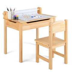 Costway Table Multi-activités avec Chaise Table D'art et D'artisanat pour Enfants Support de Rouleau de Papier Rangement Rouleau de Papier 2 Marqueurs Naturel