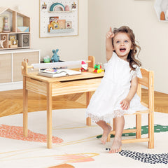 Costway Table Multi-activités avec Chaise Table D'art et D'artisanat pour Enfants Support de Rouleau de Papier Rangement Rouleau de Papier 2 Marqueurs Naturel
