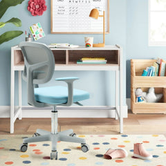 Costway Bureau d'Etude pour Enfants Réglable en Hauteur Plateau Inclinable pour 3-12 Ans + Chaise à Roulettes Hauteur Réglable 80-91,5CM Bleu