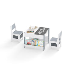 Costway Table et Chaise Enfants 4 en 1 Table d’Activité pour Tout-Petits avec Plateaux Réversibles Double Face & Bibliothèques Latérales Gris