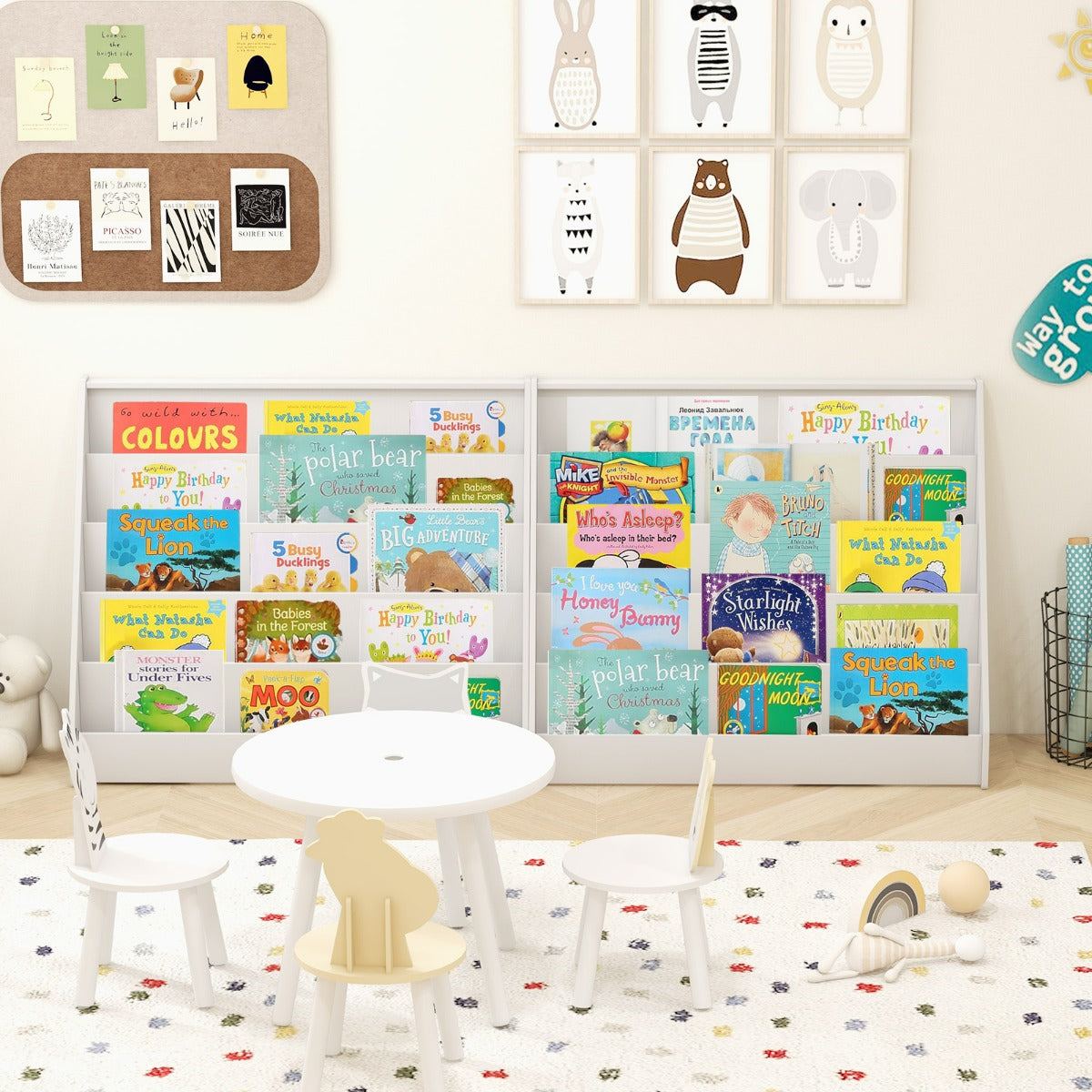 Costway Bibliothèque pour Enfants à 5 Niveaux Étagères d'Exposition de Livres pour Tout-petits Bibliothèque sur Pied Petit Porte-Revues Blanc