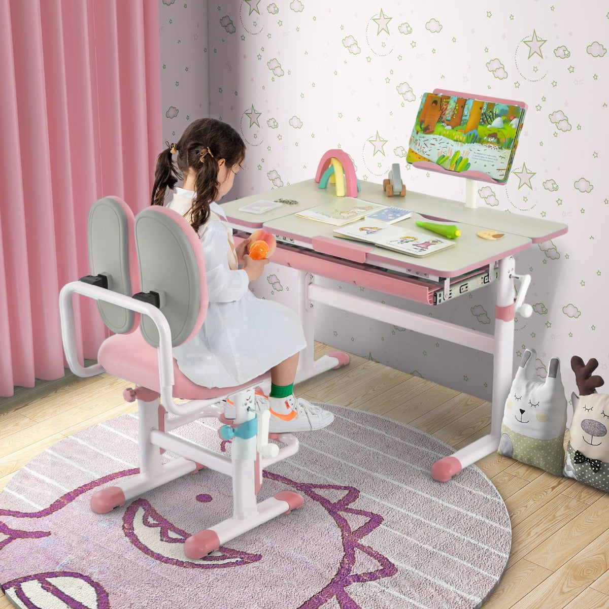 Costway Bureau Enfants avec Hauteur Réglable Bureau d'Etude avec Plateau Incliné 0-60° Support de Livre & Tiroir Charge 110KG pour Enfants de 3-12 Ans