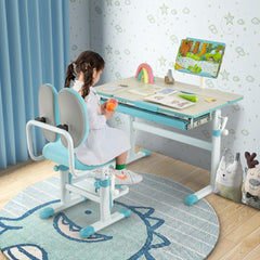 Costway Bureau Enfants avec Hauteur Réglable & Plateau Incliné 0-60° Bleu