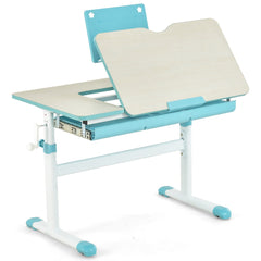 Costway Bureau Enfants avec Hauteur Réglable & Plateau Incliné 0-60° Bleu