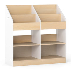 Costway Étagère pour Enfants Support pour Livres pour Tout-petits avec 4 Cubes Verticaux et 4 Compartiments de Rangement Étagère en Bois Blanc