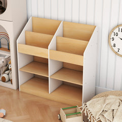 Costway Étagère pour Enfants Support pour Livres pour Tout-petits avec 4 Cubes Verticaux et 4 Compartiments de Rangement Étagère en Bois Blanc