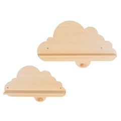 Costway Lot de 2 Étagères Murales Enfant Forme Nuage Bibliothèque Suspendue avec Patères en Bois Étagère de Rangement Flottante Naturel