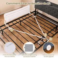 Costway Barrière de Lit Enfants 120 x 42 cmavec Sangles Barrière de Sécurité Pliable avec Tissu en Maille Respisante Angle Réglable 0°à 180° Blanc