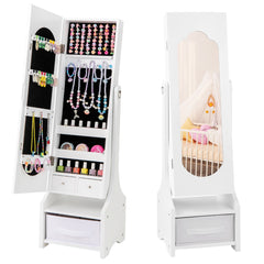 Costway Armoire à Bijoux pour Enfants Miroir sur Pied Pleine Longueur avec Rangement et 2 Angles d’Inclinaison Miroir de Coiffure pour Enfants Blanc