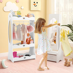 Costway Armoire à Bijoux pour Enfants Miroir sur Pied Pleine Longueur avec Rangement et 2 Angles d’Inclinaison Miroir de Coiffure pour Enfants Blanc