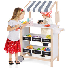 Costway Chariot à Crème Glacée en Bois pour Enfants avec Étagères d'Épicerie Épicerie pour Tout-Petits avec 6 Pots de Crème Glacée pour 3+ Blanc
