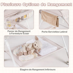 Costway Table à Langer Pliante pour Bébé Table à Langer Portable Réglable en Hauteur sur 6 Niveaux avec Roulettes Étagère et Panier Station Beige