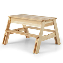 Costway Table de Pique-nique pour Enfants Ensemble 4 en 1 avec Table et Bancs en Bois avec Plateau Amovible et 2 Coffres de Rangement Naturel