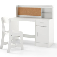 Costway Ensemble Bureau et Chaise d'Étude pour Enfants Table d'Écriture avec Étagères Tiroir Armoire de Rangement Cadeau pour 3+ Ans Blanc