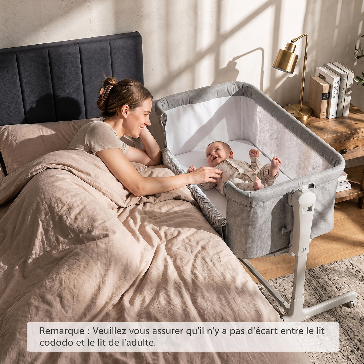 Costway Berceau Bébé Cododo Lit Bébé Réglable en Hauteur à 6 Niveaux 4 Roulettes Parois en Filet Respirant Matelas Amovible pour 0-6 Mois Gris