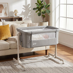 Costway Berceau Bébé Cododo Lit Bébé Réglable en Hauteur à 6 Niveaux 4 Roulettes Parois en Filet Respirant Matelas Amovible pour 0-6 Mois Gris